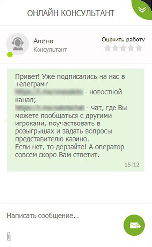 Окно онлайн-чата с представителем саппорта